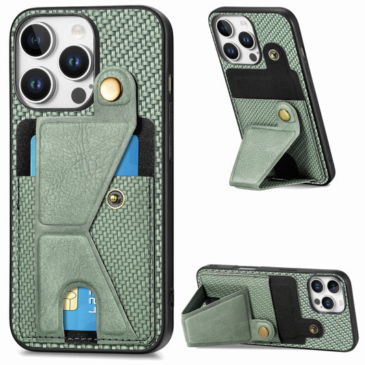 For iPhone 16 Pro Max Carbon Fiber Wallet Flip Card K-shaped Holder Phone Case(Green) - iPhone 16 Pro Max Cases by buy2fix | Online Shopping UK | buy2fix