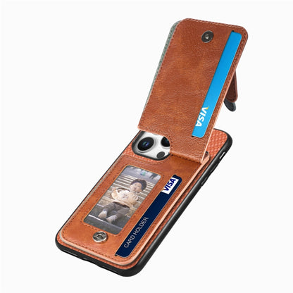 For iPhone 16 Pro Carbon Fiber Vertical Flip Zipper Phone Case(Brown) - iPhone 16 Pro Cases by buy2fix | Online Shopping UK | buy2fix