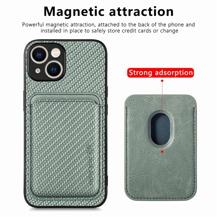 For iPhone 15 Carbon Fiber Leather Card Magsafe Phone Case(Green) - iPhone 15 Cases by buy2fix | Online Shopping UK | buy2fix