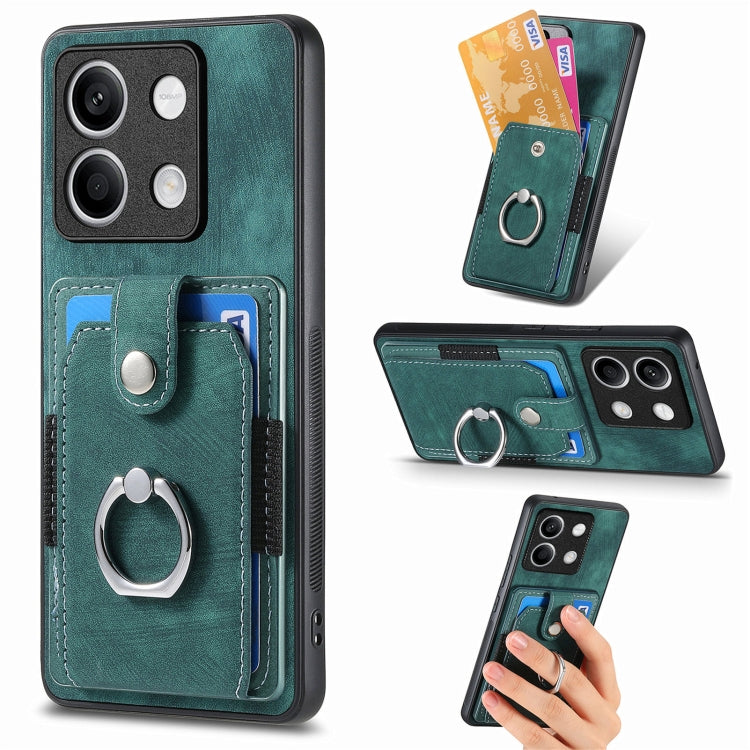 For Xiaomi Redmi Note 13 4G Retro Skin-feel Ring Card Wallet Phone Case(Green) - Note 13 Cases by buy2fix | Online Shopping UK | buy2fix
