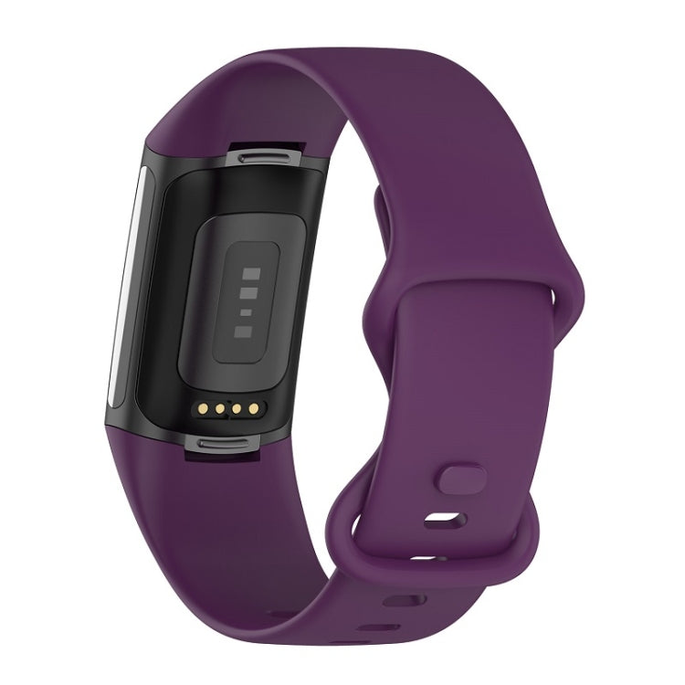 For Fitbit Charge 6 Solid Color Butterfly Buckle Silicone Watch Band, Size:L Size(Dark Purple) - Watch Bands by buy2fix | Online Shopping UK | buy2fix