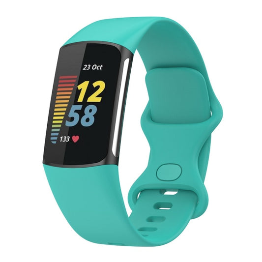 For Fitbit Charge 6 Solid Color Butterfly Buckle Silicone Watch Band, Size:S Size(Teal Green) - Watch Bands by buy2fix | Online Shopping UK | buy2fix