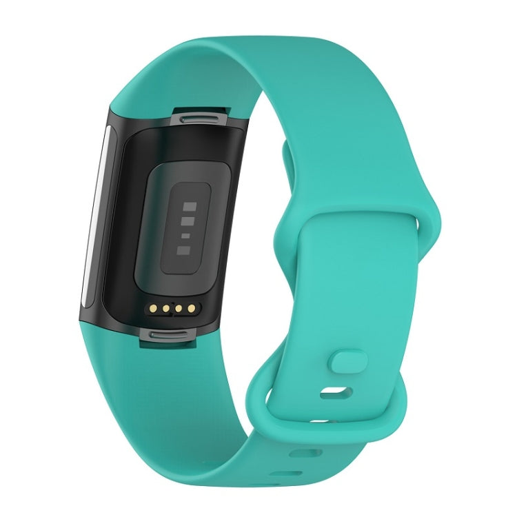 For Fitbit Charge 6 Solid Color Butterfly Buckle Silicone Watch Band, Size:S Size(Teal Green) - Watch Bands by buy2fix | Online Shopping UK | buy2fix