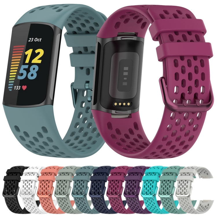For Fitbit Charge 6 Solid Color Breathable Sports Silicone Watch Band(Dark Purple) - Watch Bands by buy2fix | Online Shopping UK | buy2fix