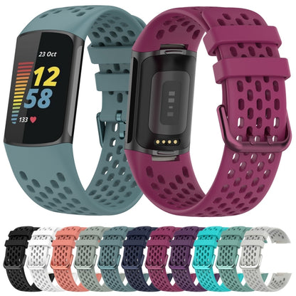 For Fitbit Charge 5 Solid Color Breathable Sports Silicone Watch Band(Blue) - Watch Bands by buy2fix | Online Shopping UK | buy2fix