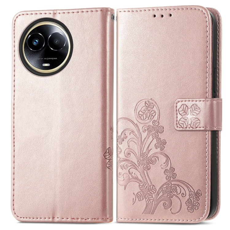 For Realme 11 5G Global Four-leaf Clasp Embossed Buckle Leather Phone Case(Rose Gold) - Realme Cases by buy2fix | Online Shopping UK | buy2fix