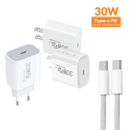 Single Port PD30W USB-C / Type-C Charger with Type-C to Type-C Data Cable EU Plug - USB Charger by buy2fix | Online Shopping UK | buy2fix