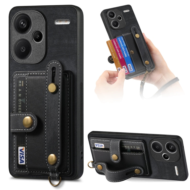 For Xiaomi Redmi Note 13 Pro+ Retro Cross Wristband Wallet Leather Back Phone Case(Black) - Note 13 Pro+ Cases by buy2fix | Online Shopping UK | buy2fix