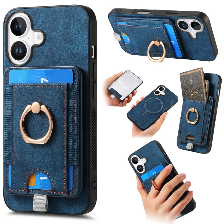 For  iPhone 16 Retro Splitable Magnetic Card Bag Leather Phone Case(Blue) - iPhone 16 Cases by buy2fix | Online Shopping UK | buy2fix