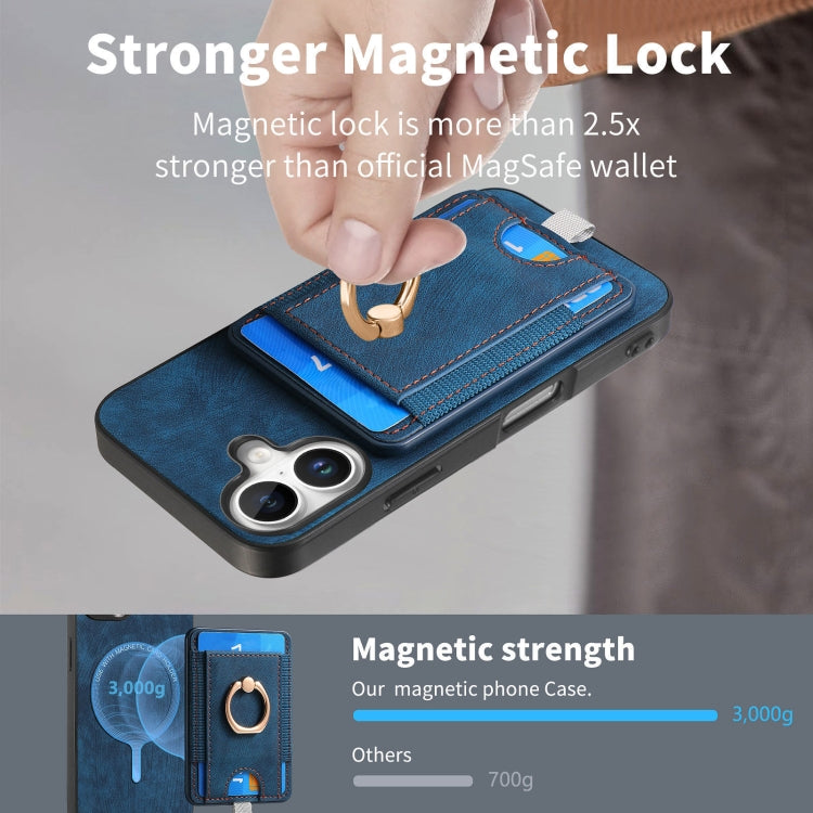 For  iPhone 16 Retro Splitable Magnetic Card Bag Leather Phone Case(Blue) - iPhone 16 Cases by buy2fix | Online Shopping UK | buy2fix