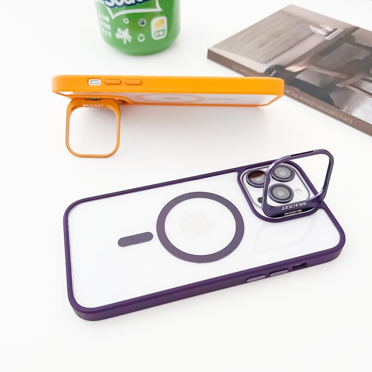 For iPhone 15 Plus MagSafe Acrylic Hybrid TPU Holder Phone Case with Lens film(Purple) - iPhone 15 Plus Cases by buy2fix | Online Shopping UK | buy2fix