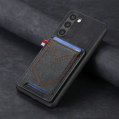 For Samsung Galaxy S25+ 5G Denim Texture Leather Skin Phone Case with Card Slot(Black) - Galaxy S25+ 5G Cases by buy2fix | Online Shopping UK | buy2fix