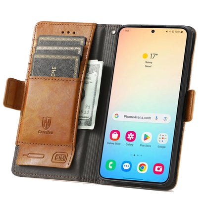 For Samsung Galaxy S25+ 5G CaseNeo Splicing Dual Magnetic Buckle Leather Phone Case(Khaki) - Galaxy S25+ 5G Cases by CaseNeo | Online Shopping UK | buy2fix