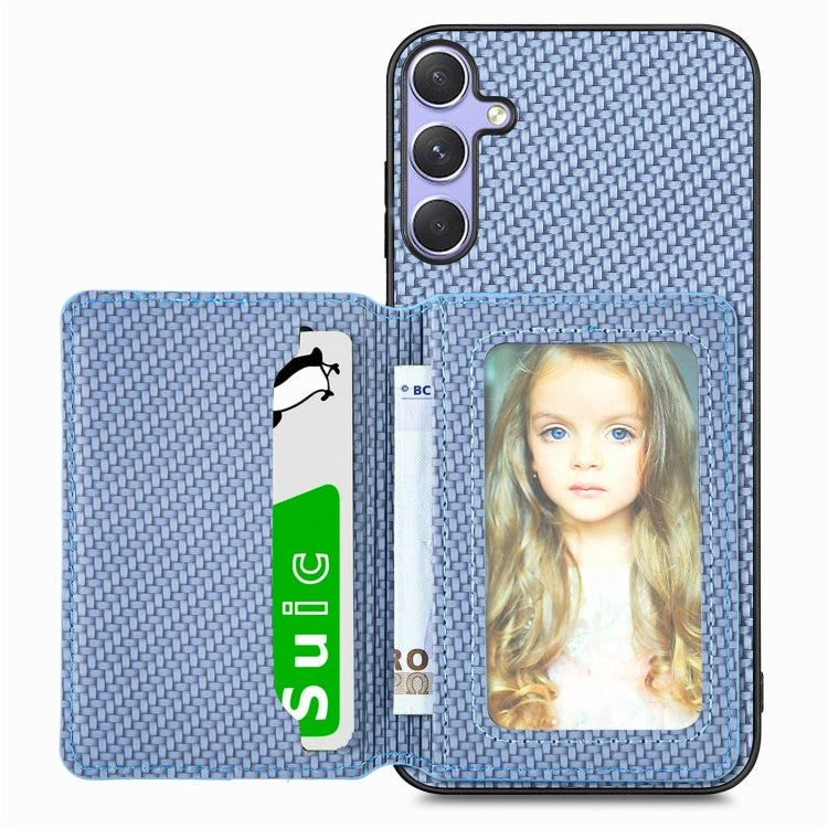 For Samsung Galaxy S25 5G Carbon Fiber Magnetic Card Wallet RFID Blocking Phone Case(Blue) - Galaxy S25 5G Cases by buy2fix | Online Shopping UK | buy2fix