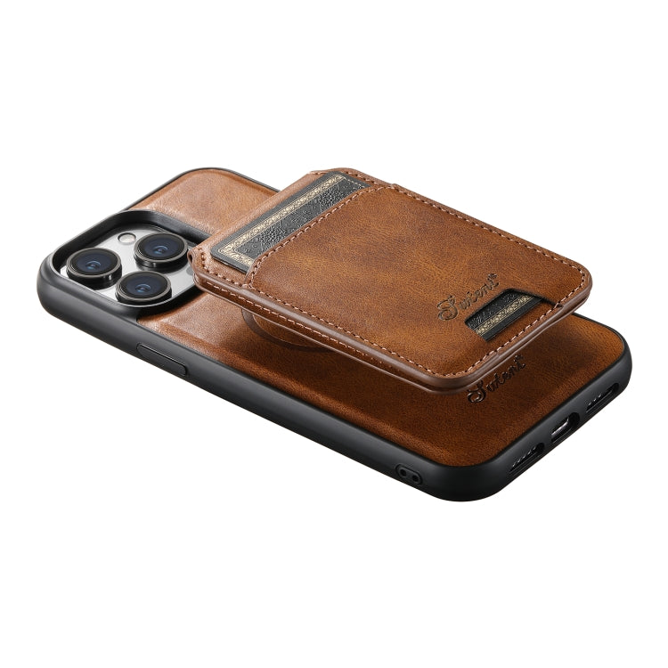 For iPhone 15 Plus Suteni H15 MagSafe Oil Eax Leather Detachable Wallet Back Phone Case(Brown) - iPhone 15 Plus Cases by Suteni | Online Shopping UK | buy2fix