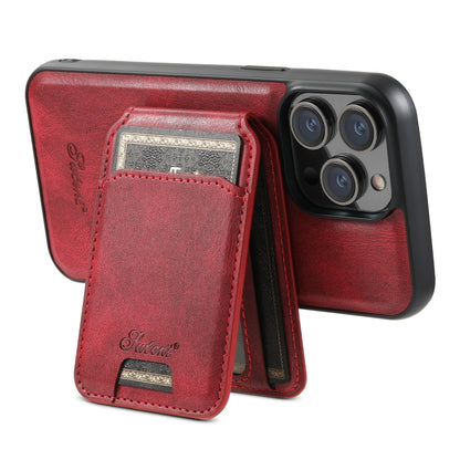 For iPhone 14 Suteni H15 MagSafe Oil Eax Leather Detachable Wallet Back Phone Case(Red) - iPhone 14 Cases by Suteni | Online Shopping UK | buy2fix