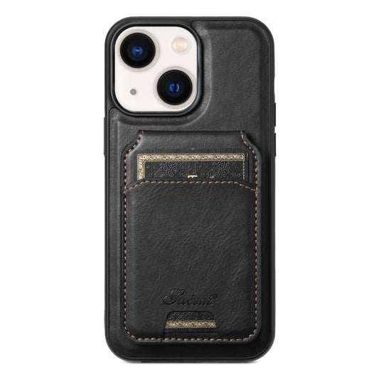 For iPhone 13 Suteni H15 MagSafe Oil Eax Leather Detachable Wallet Back Phone Case(Black) - iPhone 13 Cases by Suteni | Online Shopping UK | buy2fix