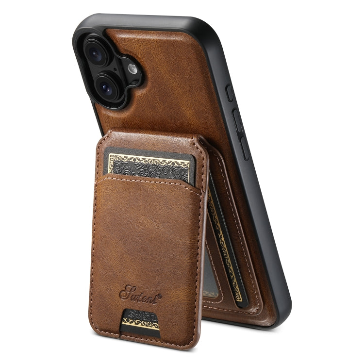 For iPhone 16 Suteni H15 MagSafe Oil Eax Leather Detachable Wallet Back Phone Case(Brown) - iPhone 16 Cases by Suteni | Online Shopping UK | buy2fix