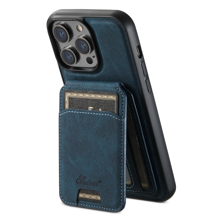 For iPhone 15 Pro Max Suteni H16 Litchi Texture Leather Detachable Wallet Back Phone Case(Blue) - iPhone 15 Pro Max Cases by Suteni | Online Shopping UK | buy2fix