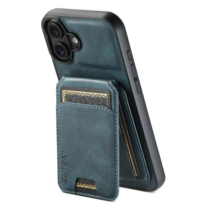 For iPhone 16 Suteni H02 Leather Wallet Stand Back Phone Case(Blue) - iPhone 16 Cases by Suteni | Online Shopping UK | buy2fix