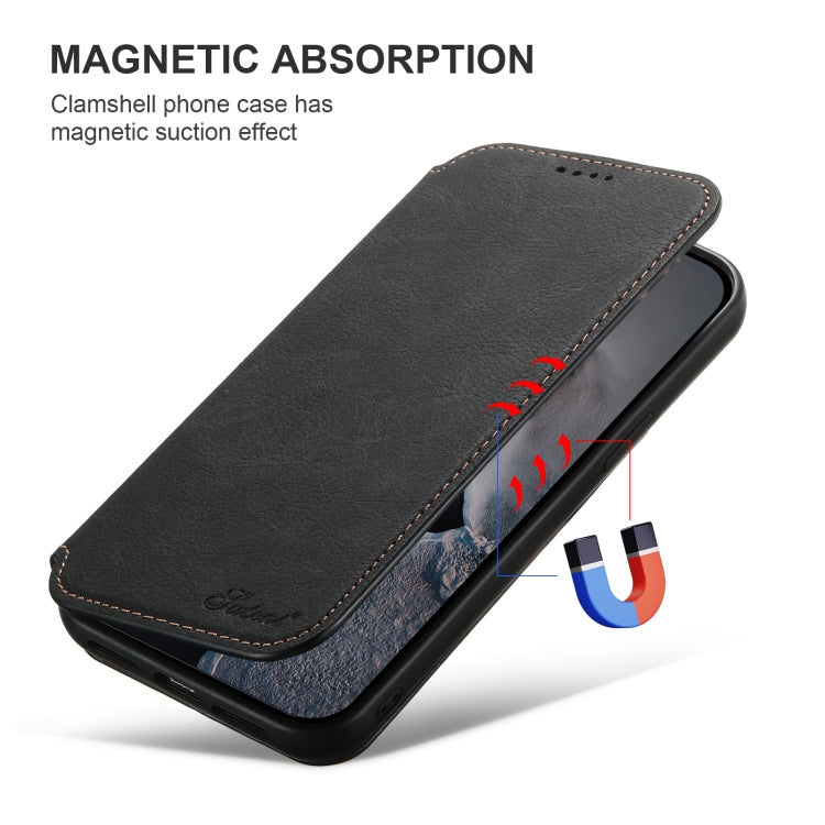 For iPhone 16 Plus Suteni J06 Retro Matte Litchi Texture Leather MagSafe Phone Case(Black) - iPhone 16 Plus Cases by Suteni | Online Shopping UK | buy2fix