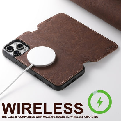 For iPhone 16 Pro Max Suteni J06 Retro Matte Litchi Texture Leather MagSafe Phone Case(Brown) - iPhone 16 Pro Max Cases by Suteni | Online Shopping UK | buy2fix