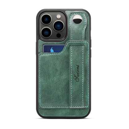 For iPhone 15 Pro Max SUTENI H12 Wrist Strap Leather Back Phone Case with Card Slot(Green) - iPhone 15 Pro Max Cases by Suteni | Online Shopping UK | buy2fix