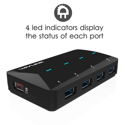 WAVLINK WL-UH3042P1 2.4A Fast Charging Adapter for Keyboard Mouse 4-Port USB3.0 HUB(US Plug) - USB 3.0 HUB by WAVLINK | Online Shopping UK | buy2fix