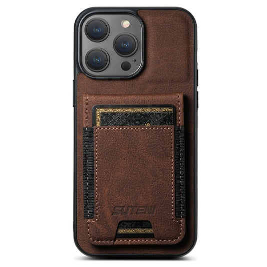 For iPhone 16 Pro Suteni H03 Litchi Leather Card Bag Stand Back Phone Case(Brown) - iPhone 16 Pro Cases by Suteni | Online Shopping UK | buy2fix