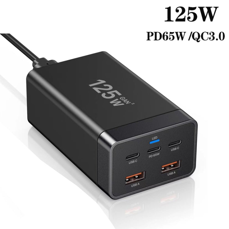 GAN 125W PD65W Dual Type-C + QC3.0 USB Multi Compatible Notebook Adapter UK Plug - Cable & Adapter by buy2fix | Online Shopping UK | buy2fix