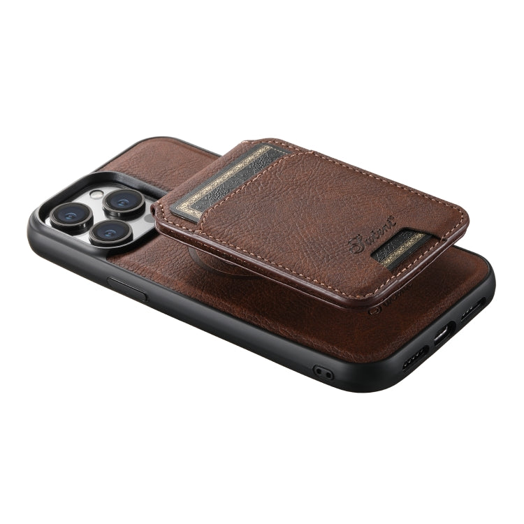 For iPhone 15 Pro Suteni H17 Litchi Texture Leather MagSafe Detachable Wallet Phone Case(Brown) - iPhone 15 Pro Cases by Suteni | Online Shopping UK | buy2fix