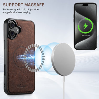 For iPhone 16 Suteni H17 Litchi Texture Leather MagSafe Detachable Wallet Phone Case(Brown) - iPhone 16 Cases by Suteni | Online Shopping UK | buy2fix