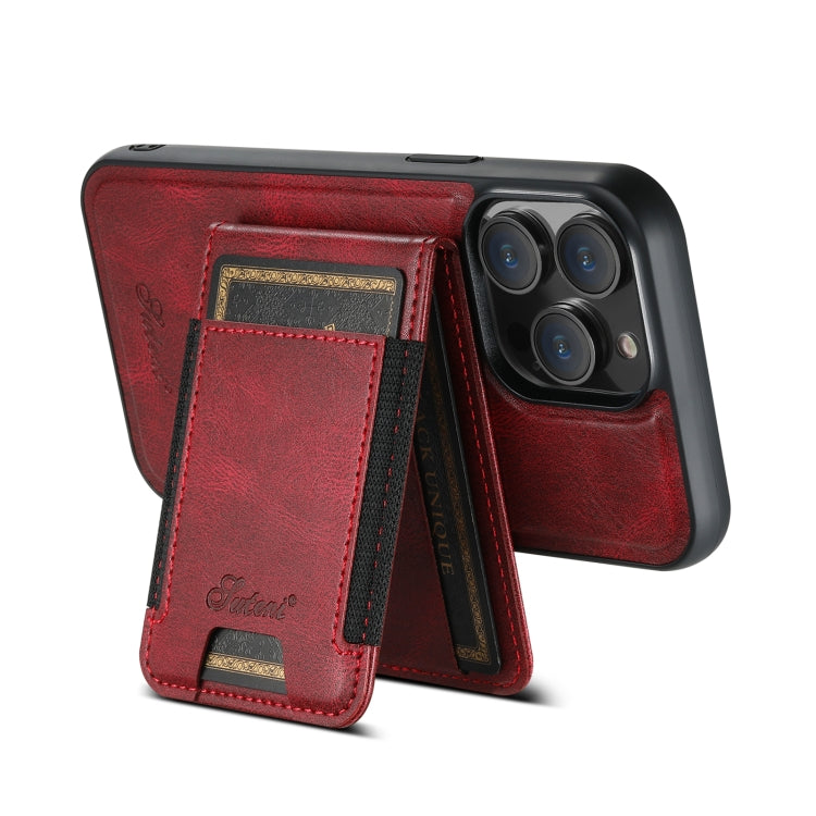 For iPhone 15 Pro Max Suteni H17 Oil Eax Leather MagSafe Detachable Wallet Phone Case(Red) - iPhone 15 Pro Max Cases by Suteni | Online Shopping UK | buy2fix