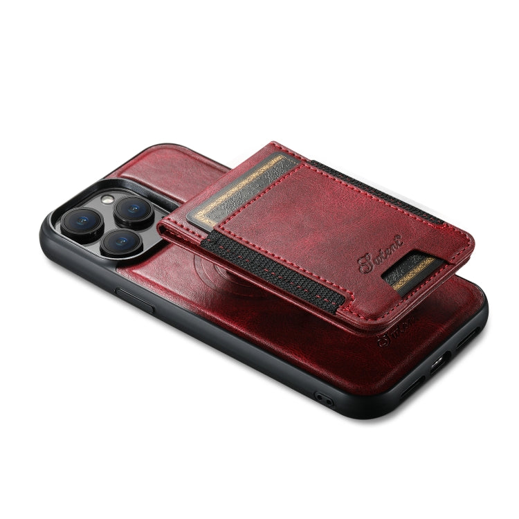 For iPhone 15 Pro Max Suteni H17 Oil Eax Leather MagSafe Detachable Wallet Phone Case(Red) - iPhone 15 Pro Max Cases by Suteni | Online Shopping UK | buy2fix