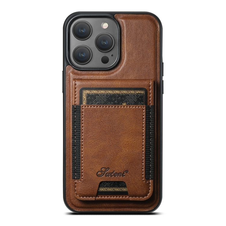 For iPhone 16 Pro Suteni H17 Oil Eax Leather MagSafe Detachable Wallet Phone Case(Brown) - iPhone 16 Pro Cases by Suteni | Online Shopping UK | buy2fix