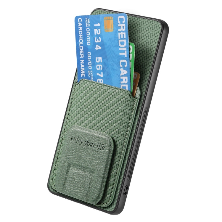 For Samsung Galaxy S25 Ultra 5G Carbon Fiber Card Bag Fold Stand Phone Case(Green) - Galaxy S25 Ultra 5G Cases by buy2fix | Online Shopping UK | buy2fix