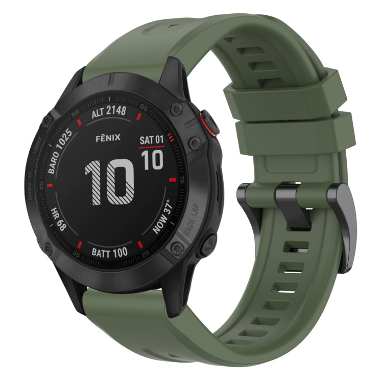 For Garmin Fenix 6 Pro GPS Solid Color Black Buckle Silicone Quick Release Watch Band(Dark Green) - Watch Bands by buy2fix | Online Shopping UK | buy2fix
