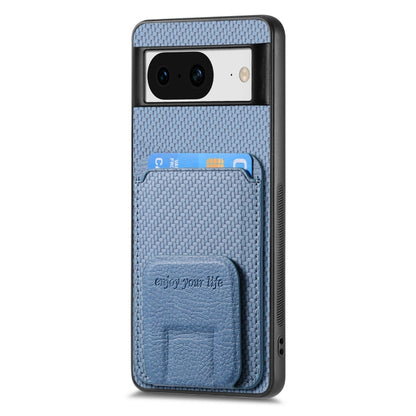 For Google Pixel 7a Carbon Fiber Card Bag Fold Stand Phone Case(Blue) - Google Cases by buy2fix | Online Shopping UK | buy2fix