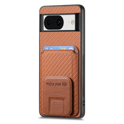 For Google Pixel 8 Pro Carbon Fiber Card Bag Fold Stand Phone Case(Brown) - Google Cases by buy2fix | Online Shopping UK | buy2fix