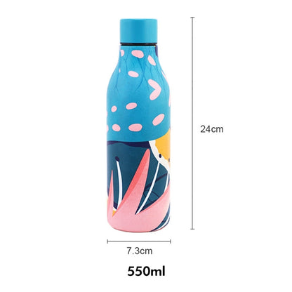 JUNSUNMAY Geometric Patterns Coating 304 Stainless Steel  550ml Water Vacuum Bottle(Dark Blue) - Vacuum Thermoses & Cups by JUNSUNMAY | Online Shopping UK | buy2fix