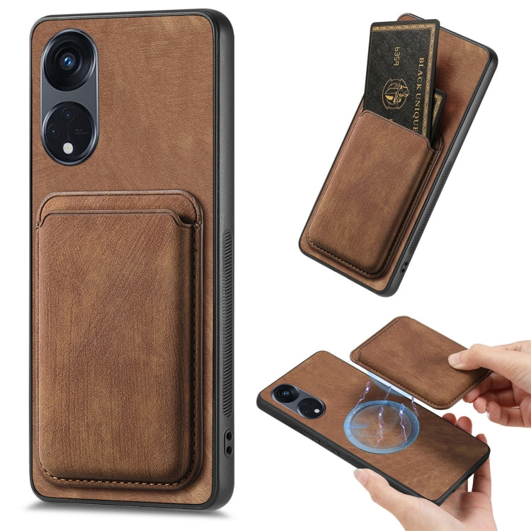 For OPPO Reno8 T 5G Retro Leather Card Bag Magnetic Phone Case(Brown) - OPPO Cases by buy2fix | Online Shopping UK | buy2fix