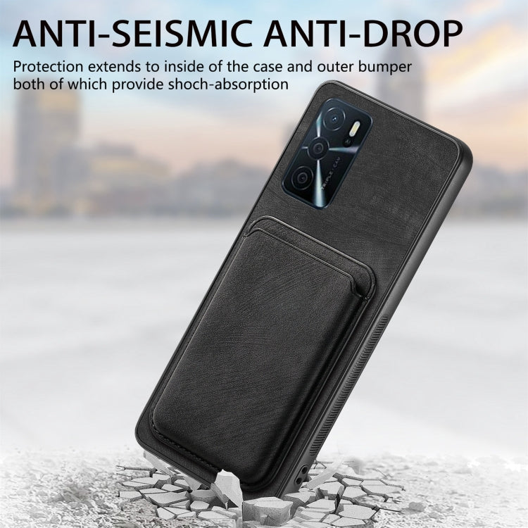 For OPPO Reno9 5G Retro Leather Card Bag Magnetic Phone Case(Black) - OPPO Cases by buy2fix | Online Shopping UK | buy2fix