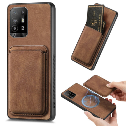 For OPPO F19 Pro+ Retro Leather Card Bag Magnetic Phone Case(Brown) - OPPO Cases by buy2fix | Online Shopping UK | buy2fix