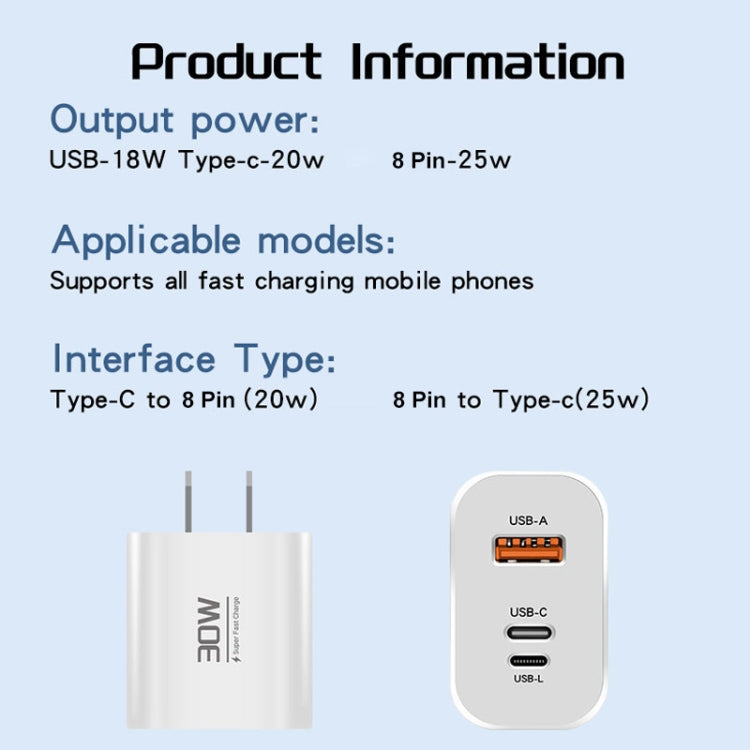 PD30W USB-C / Type-C + 8 Pin + USB Charger with USB to Micro USB Data Cable(EU Plug) - USB Charger by buy2fix | Online Shopping UK | buy2fix