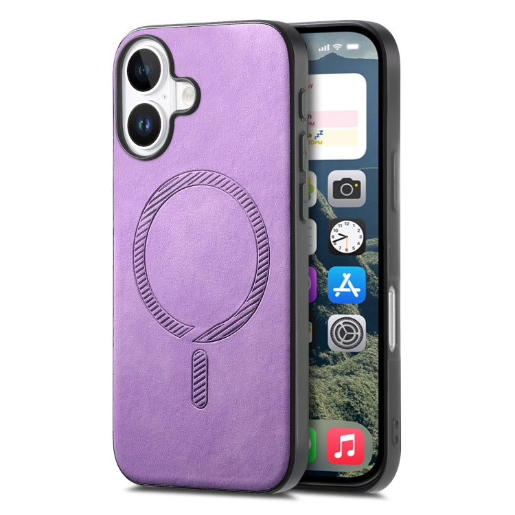 For iPhone 16 Solid Color Retro Magsafe PU Back Cover Phone Case(Purple) - iPhone 16 Cases by buy2fix | Online Shopping UK | buy2fix