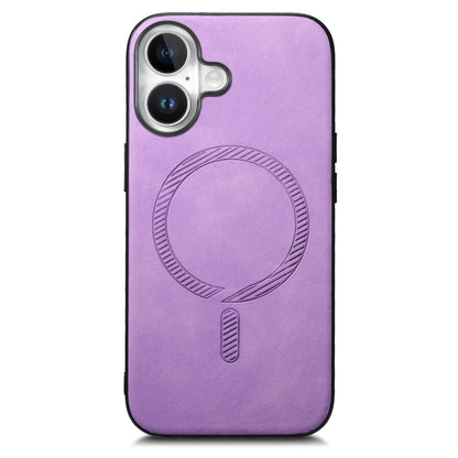 For iPhone 16 Solid Color Retro Magsafe PU Back Cover Phone Case(Purple) - iPhone 16 Cases by buy2fix | Online Shopping UK | buy2fix