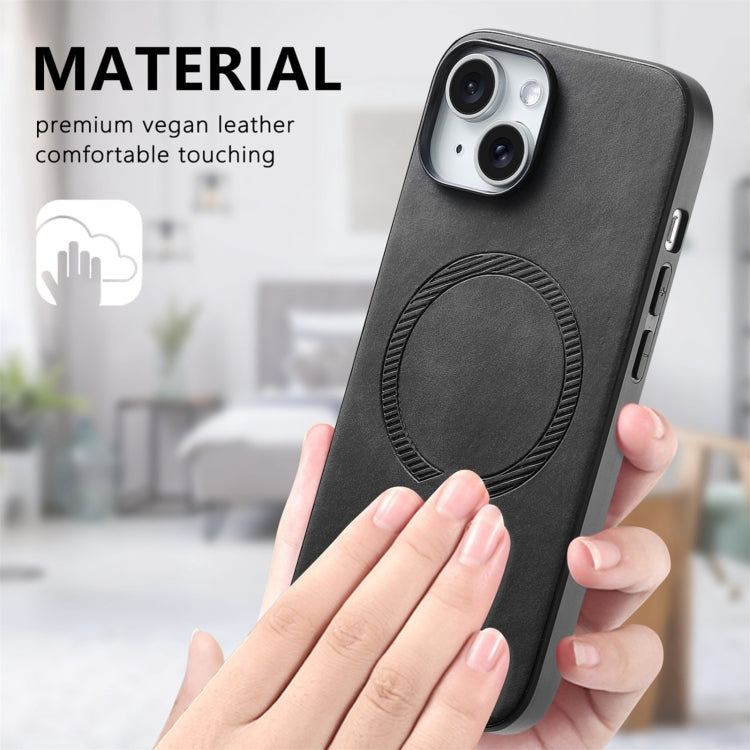 For iPhone 16 Solid Color Retro Magsafe PU Back Cover Phone Case(Black) - iPhone 16 Cases by buy2fix | Online Shopping UK | buy2fix