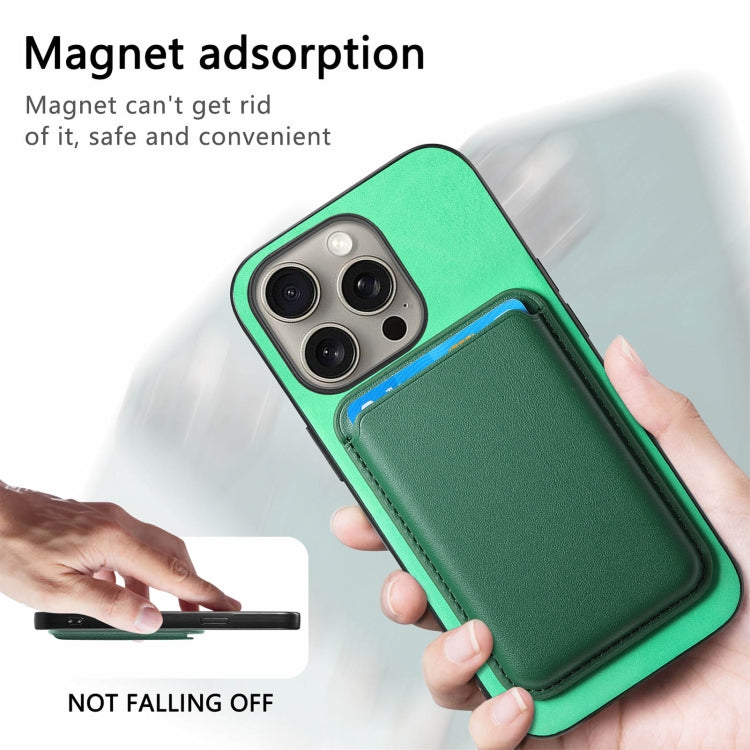 For iPhone 15 Retro Magsafe Card Bag PU Back Cover Phone Case(Green) - iPhone 15 Cases by buy2fix | Online Shopping UK | buy2fix