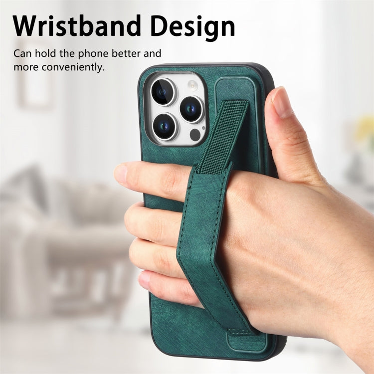 For iPhone 16 Pro Retro Wristband Holder Leather Back Phone Case(Green) - iPhone 16 Pro Cases by buy2fix | Online Shopping UK | buy2fix