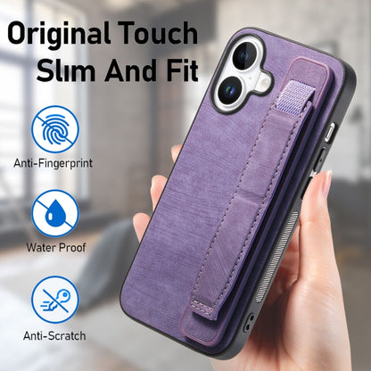 For iPhone 16 Plus Retro Wristband Holder Leather Back Phone Case(Purple) - iPhone 16 Plus Cases by buy2fix | Online Shopping UK | buy2fix